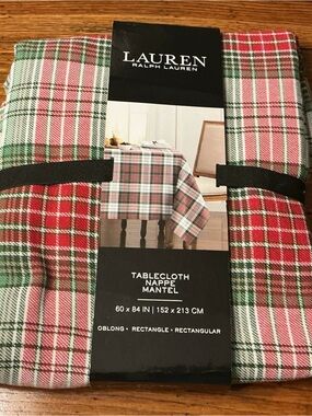 Lauren Ralph Lauren Plaid Tablecloth 60x84 Red Green Christmas Holiday NWT